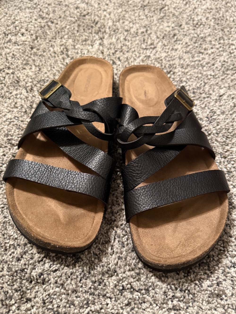Maurices size 10 Black braided strap cork bed footbed sandals ladies women foot